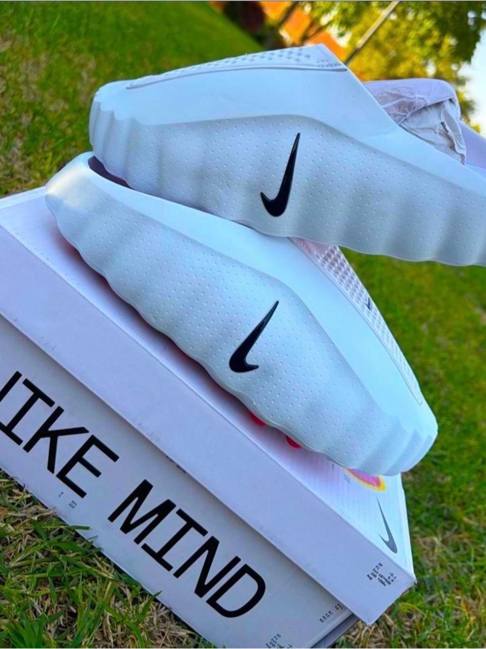 Nike Mind 001 White Slip-On Sneakers with Black Swoosh